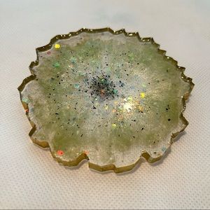 Glitter resin coaster- clear, gold, light green, iridescent glitter